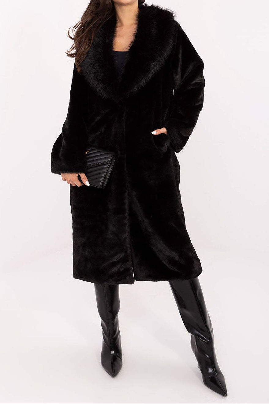 Płaszcz Zimowy Vittoria z Futrzanym Wykończeniem